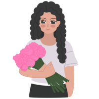 femme tenant une fleur png