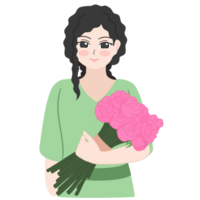 mulher segurando flor png