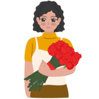 femme tenant une fleur png