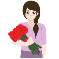 femme tenant une fleur png