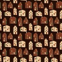 Seamless pattern with light and brown houses. It can be used for fabric, wrapping paper, scrapbooking, textiles, posters, banners and other decoration. Houses on a dark background in a row vector