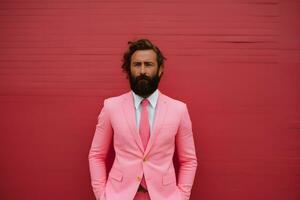 a man wear pink suit in pink world AI Generative photo