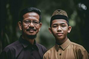indonesio masculino profesor con su estudiante ai generativo foto