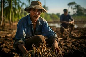 indonesio hombre trabajo como granjero ai generativo foto