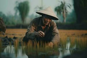 indonesio hombre trabajo como granjero ai generativo foto