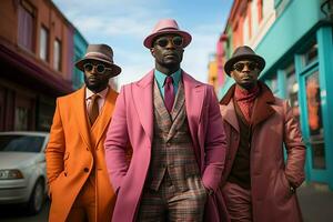 a group of men wear colorful suit AI Generative photo