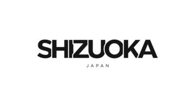 Shizuoka in the Japan emblem. The design features a geometric style, vector illustration with bold typography in a modern font. The graphic slogan lettering.