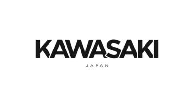 Kawasaki in the Japan emblem. The design features a geometric style, vector illustration with bold typography in a modern font. The graphic slogan lettering.