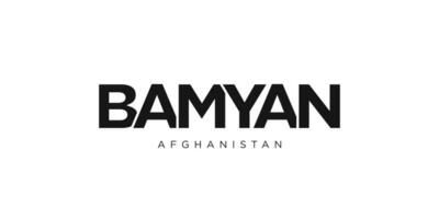 Bamyan in the Afghanistan emblem. The design features a geometric style, vector illustration with bold typography in a modern font. The graphic slogan lettering.