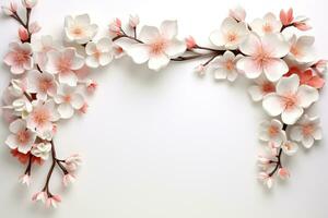 AI Generated flower frame on white with copy space photo