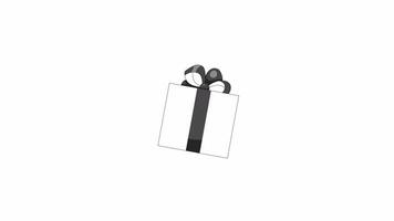 Cute ribbon gift box swaying bw 2D object animation. Unexpected event. Sale promo outline cartoon 4K video, alpha channel. Ribbon birthday present animated element isolated on white background video