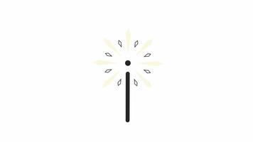 Weihnachten Bengalen Licht Stock bw 2d Objekt Animation. Verbrennung Wunderkerze Gliederung Karikatur 4k Video, Alpha Kanal. fröhlich Weihnachten Feuerwerk blendend animiert Element isoliert auf Weiß Hintergrund video