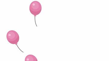 vliegend naar boven roze ballonnen Aan links kant 2d voorwerpen animatie. feestelijk evenement Gefeliciteerd vlak tekenfilm 4k video, transparant alpha kanaal. partij benodigdheden geanimeerd elementen Aan wit achtergrond video