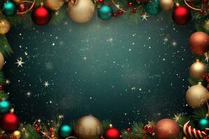 AI Generated Christmas Background with Baubles and copy space photo