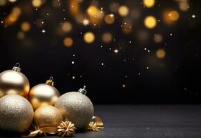 AI Generated Christmas Background with Baubles and copy space photo