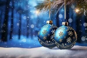 AI Generated Christmas Background with Baubles and copy space photo