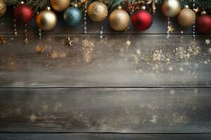 AI Generated Christmas Background with Baubles and copy space photo