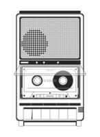 Cassette 80s audio equipment black and white 2D line cartoon object. Audiocassette inside retro device isolated vector outline item. Listening music vintage monochromatic flat spot illustration