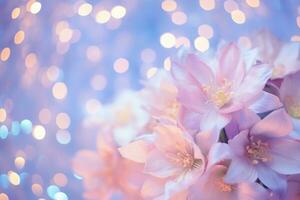 AI Generated Flower Background with Bokeh Lights and Copy Space photo