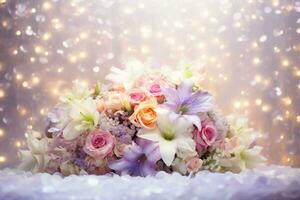 AI Generated Flower Background with Bokeh Lights and Copy Space photo
