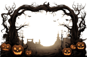 halloween bakgrund, bakgrund, Foto ram, mönster, pumpa huvud domkraft lykta, pumpor i kyrkogård i de läskigt natt, transparent bakgrund, ai genererad png