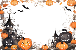 Halloween Hintergrund, Hintergrund, Foto rahmen, Muster, Kürbis Kopf Jack Laterne, Kürbisse im Friedhof im das gespenstisch Nacht, transparent Hintergrund, ai generiert png