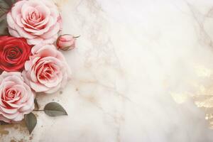 AI Generated Roses on Marble with Copy Space photo