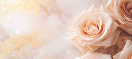 AI Generated Roses on Marble with Copy Space photo