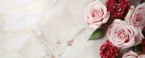 AI Generated Roses on Marble with Copy Space photo