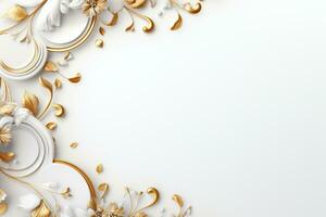 AI Generated luxury golden ornaments on white photo