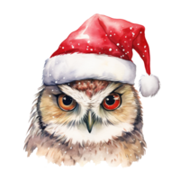 gufo indossare Santa cappello per Natale evento. acquerello stile. ai generato png