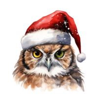 búho vistiendo Papa Noel sombrero para Navidad evento. acuarela estilo. ai generado png