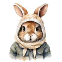 Hase tragen Winter Kleider zum Weihnachten Fall. Aquarell Stil. ai generiert png