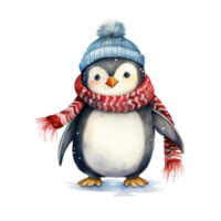 pinguim vestindo inverno roupas para Natal evento. aguarela estilo. ai gerado png