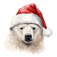 Polar Bear Wearing Santa Hat For Christmas Event. Watercolor Style. AI Generated png