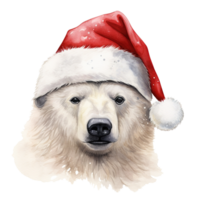 polär Björn bär santa hatt för jul händelse. vattenfärg stil. ai genererad png