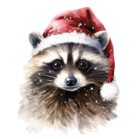 Raccoon Wearing Winter Clothes For Christmas Event. Watercolor Style. AI Generated png