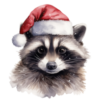 Raccoon Wearing Winter Clothes For Christmas Event. Watercolor Style. AI Generated png