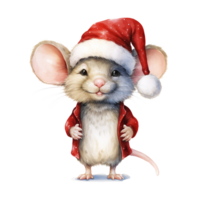 Mouse Wearing Santa Costume For Christmas Event. Watercolor Style. AI Generated png