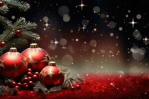 AI Generated Christmas Background with Baubles and copy space photo