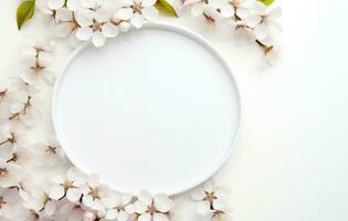 AI Generated flower frame on white with copy space photo