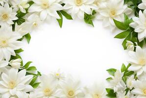 AI Generated flower frame on white with copy space photo