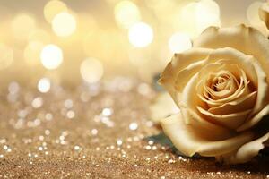 AI Generated Golden rose background with glitter photo