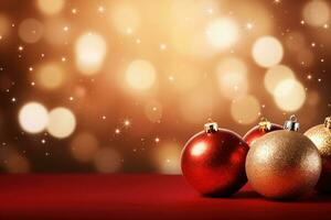 AI Generated Christmas Background with Baubles and copy space photo