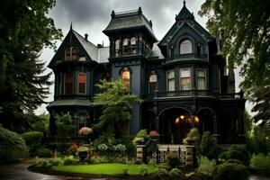 Charming Beautiful victorian cute mansion. Generate Ai photo