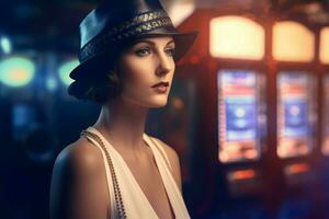 Beautiful woman casino. Generate Ai photo