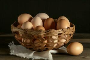 Egg rustic basket. Generate Ai photo