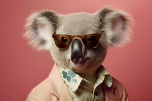 Stylish koala in black sunglasses. Generate Ai photo