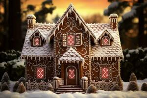 Inviting Gingerbread house winter. Generate Ai photo