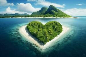 Lush Beautiful tropical island heart. Generate Ai photo